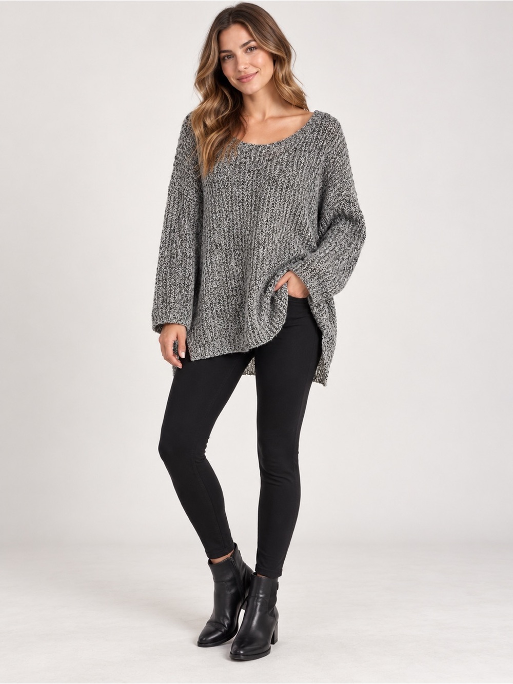BCBG Generation Gray Marled Chunky Knit Oversized Tunic Sweater Women’s XS/S